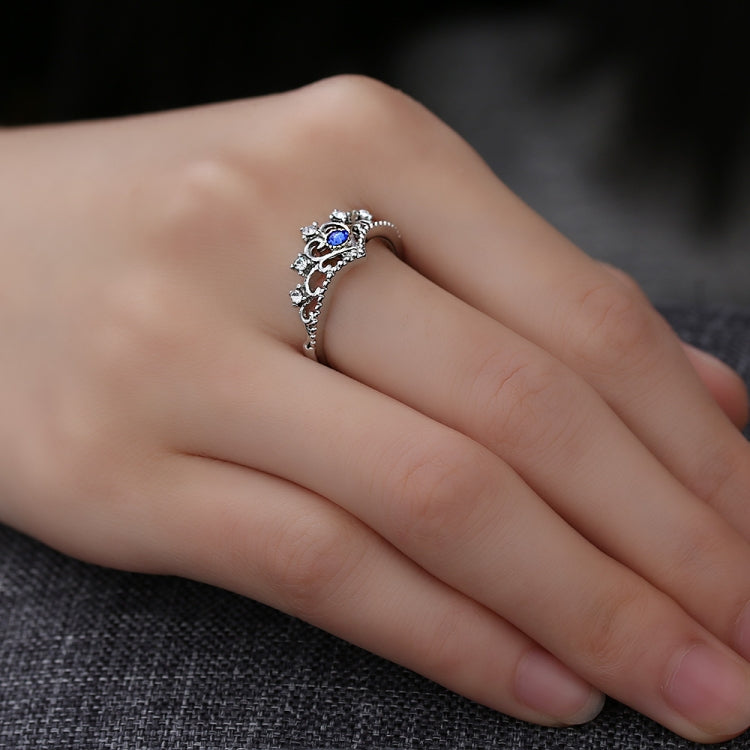 Women Crystal Ring Fashion Love Heart Crown Rhinestone Ring, Red diamond, Blue Diamond