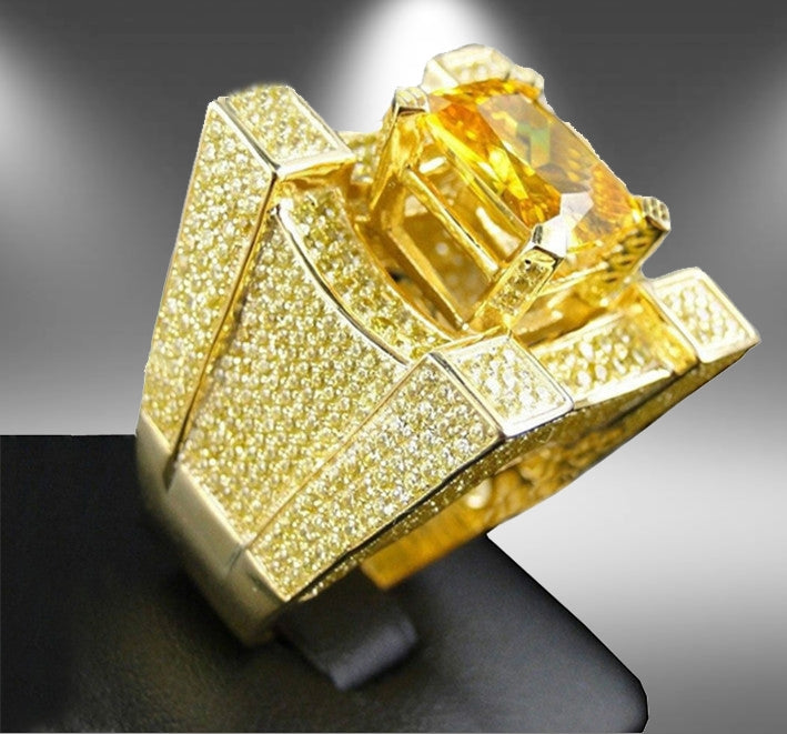 Men Luxurious Microencrusted Zircon Ring, Silver, Gold