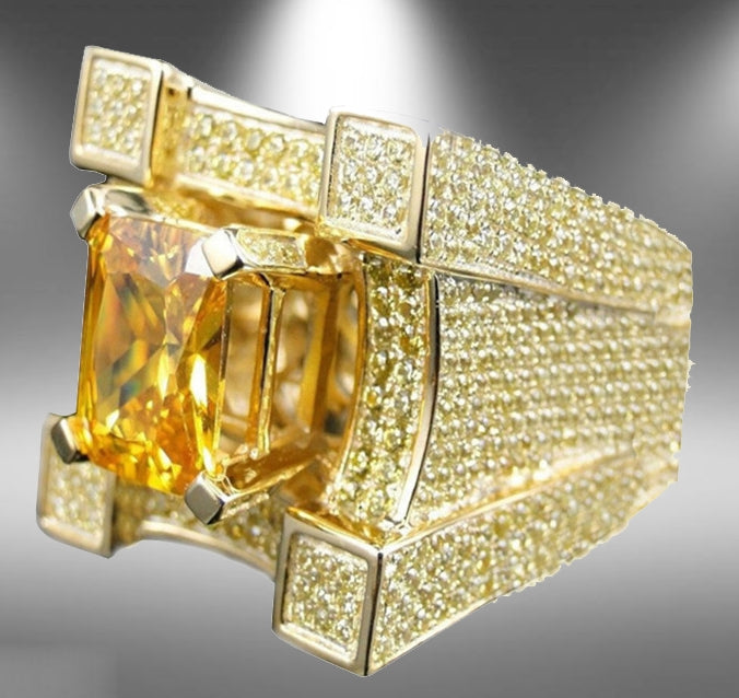 Men Luxurious Microencrusted Zircon Ring, Silver, Gold