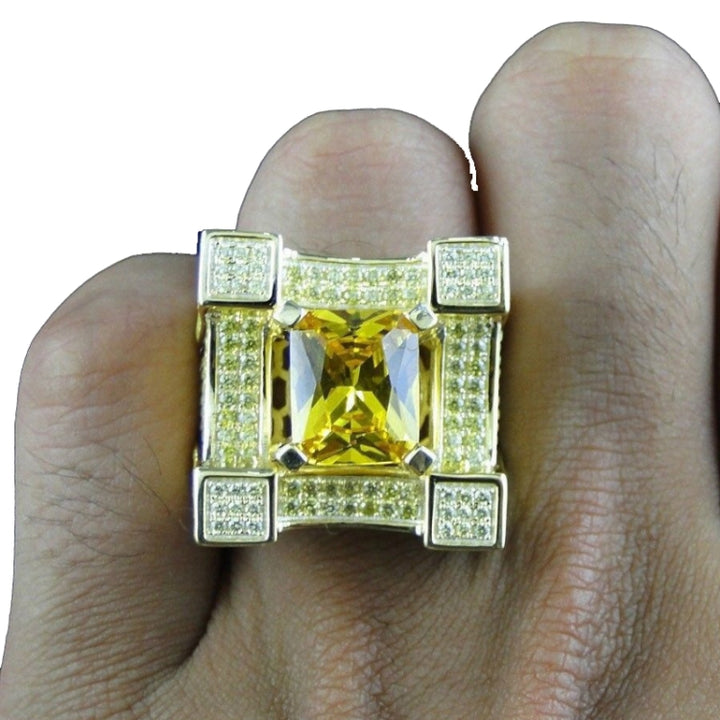 Men Luxurious Microencrusted Zircon Ring, Silver, Gold