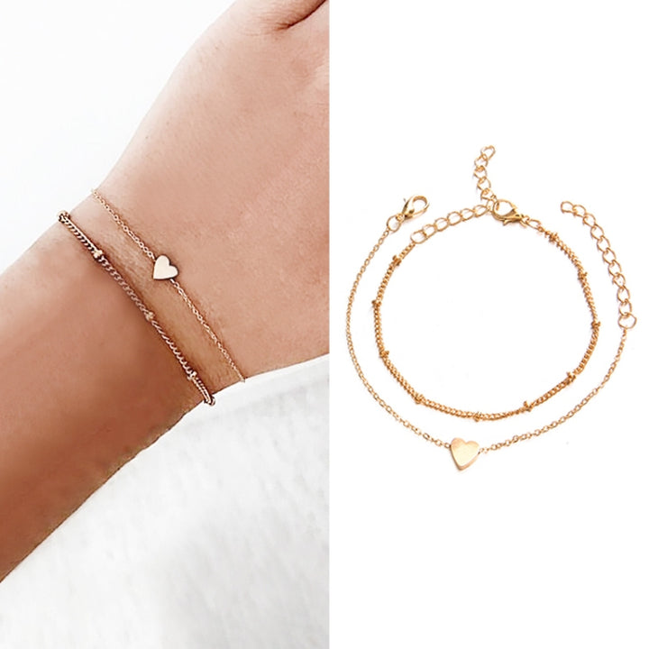 2 Sets Women Minimalist Small Love sharp Link Chain Bracelets, gold, silver