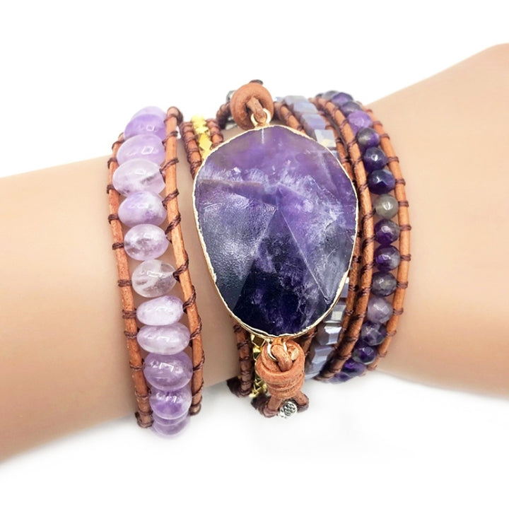 Women Handmade Boho Natural Amethyst Bracelet