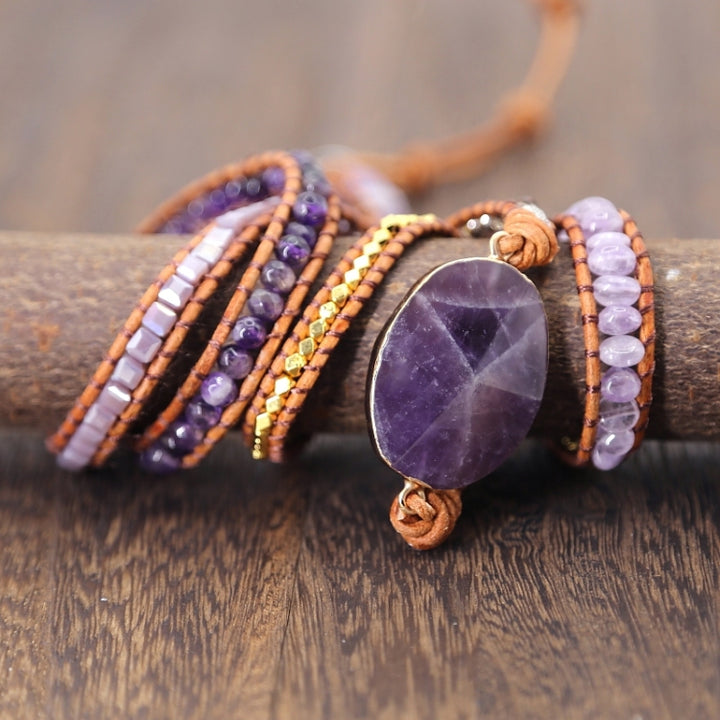 Women Handmade Boho Natural Amethyst Bracelet