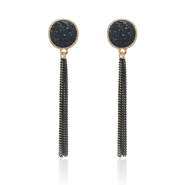 Fashion Black Rhinestone Long Drop Earrings For Women Jewelry