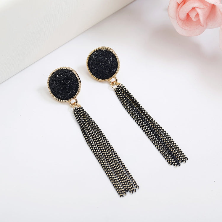 Fashion Black Rhinestone Long Drop Earrings For Women Jewelry