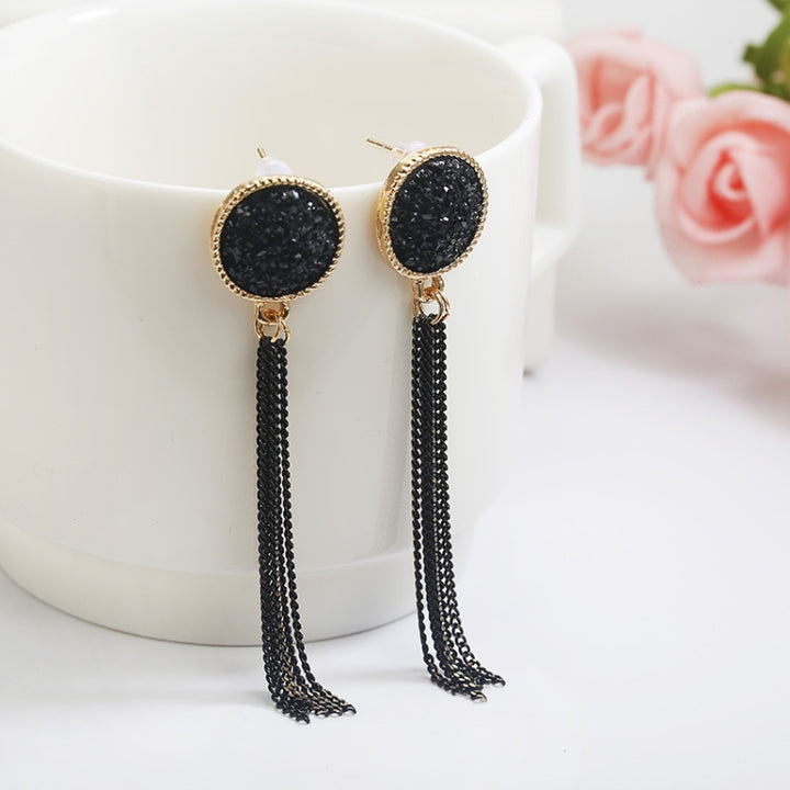 Fashion Black Rhinestone Long Drop Earrings For Women Jewelry