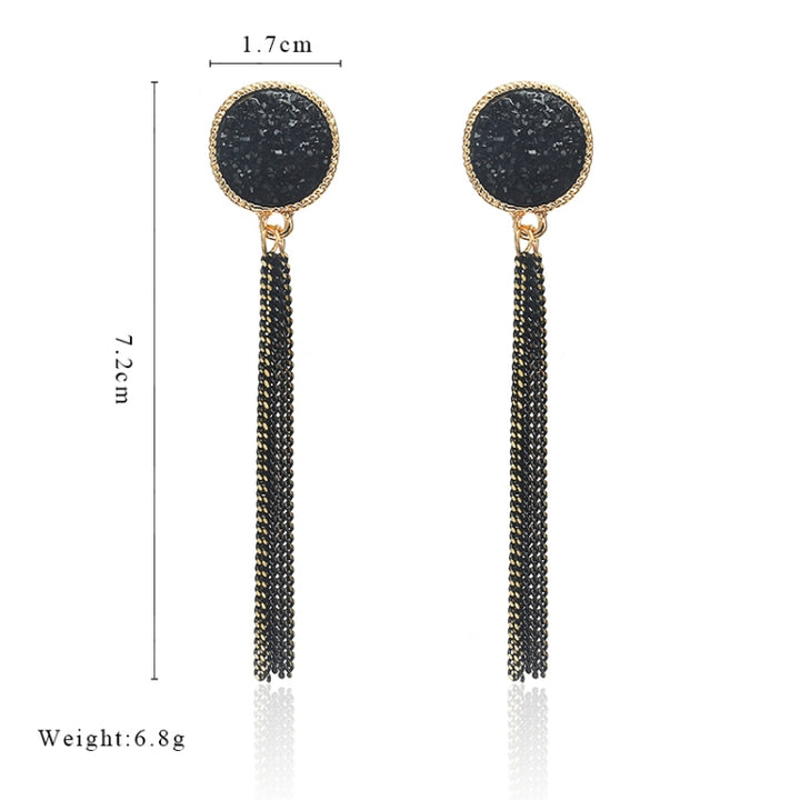 Fashion Black Rhinestone Long Drop Earrings For Women Jewelry