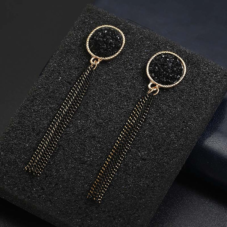 Fashion Black Rhinestone Long Drop Earrings For Women Jewelry