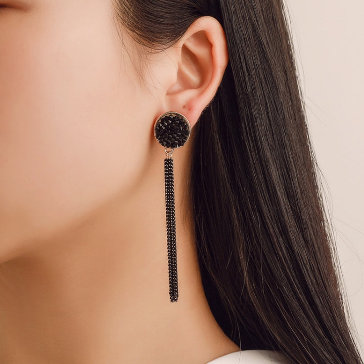 Fashion Black Rhinestone Long Drop Earrings For Women Jewelry