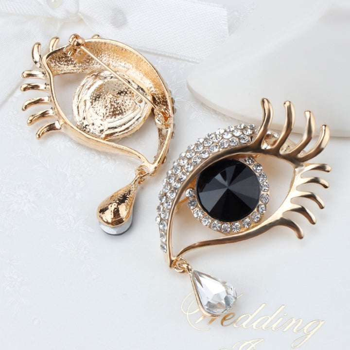 Fashion Angel Tears Brooch Pin Diamond Eyelash Corsage, Golden white diamond blue eyes, Golden white diamonds and black eyes, Silver white diamond blue eyes, Silver and white diamonds