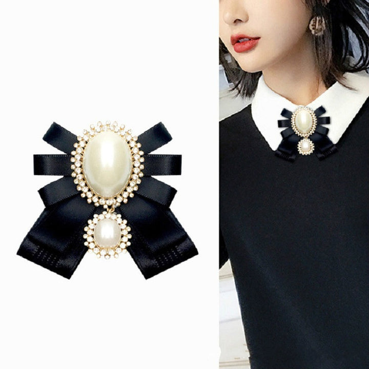 Women Pearl Bow-knot Bow Tie Cloth Brooch Clothing Accessories, Pin Buckle Version, Tie Belt Version