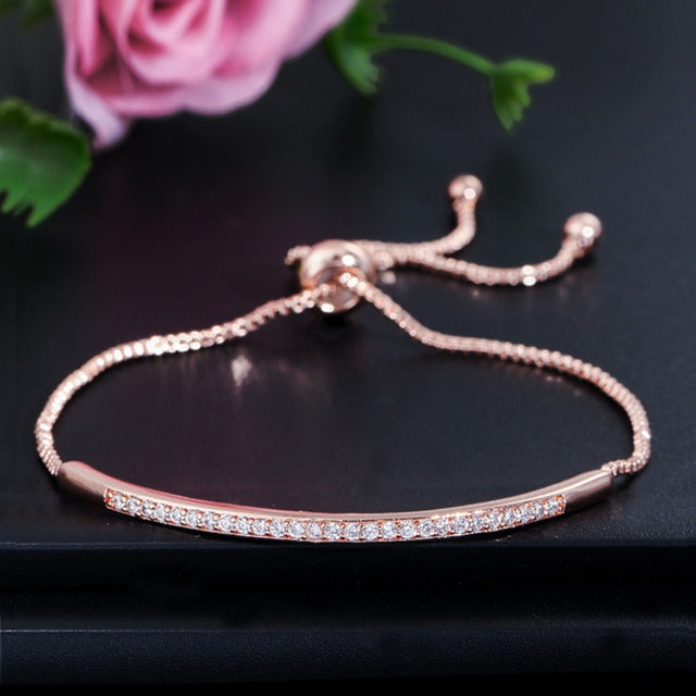 Adjustable Exquisite Hand Jewelry Micro-inlaid Zircon Shiny Single Row Curved Aracelet, rose gold, platinum, yellow gold