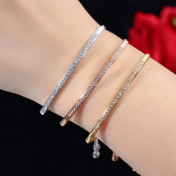 Adjustable Exquisite Hand Jewelry Micro-inlaid Zircon Shiny Single Row Curved Aracelet, rose gold, platinum, yellow gold