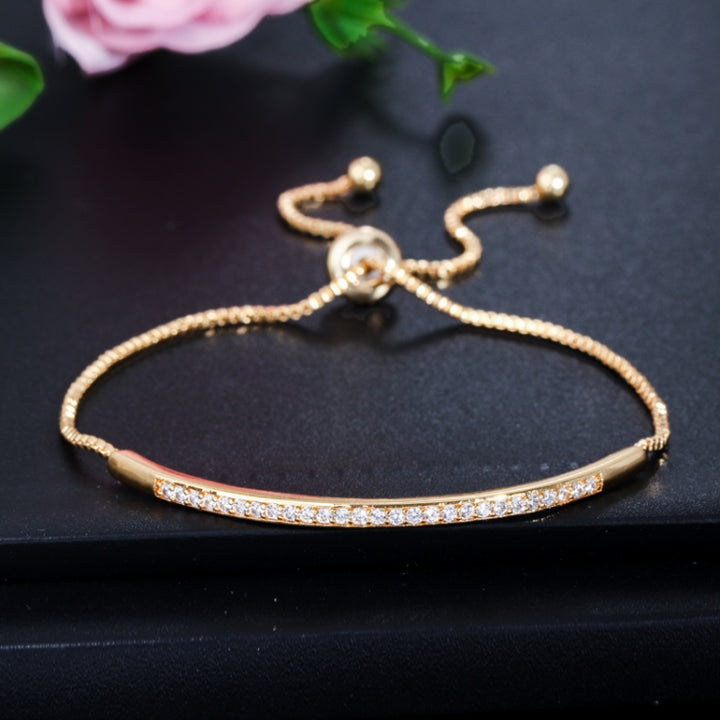 Adjustable Exquisite Hand Jewelry Micro-inlaid Zircon Shiny Single Row Curved Aracelet, rose gold, platinum, yellow gold