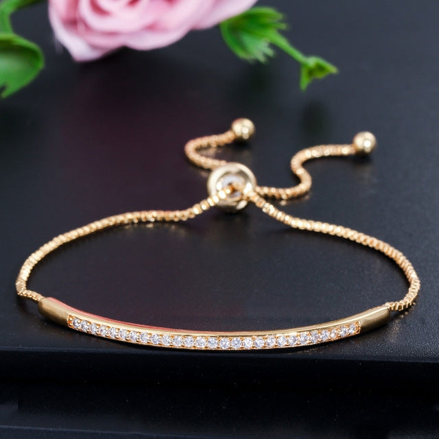 Adjustable Exquisite Hand Jewelry Micro-inlaid Zircon Shiny Single Row Curved Aracelet, rose gold, platinum, yellow gold