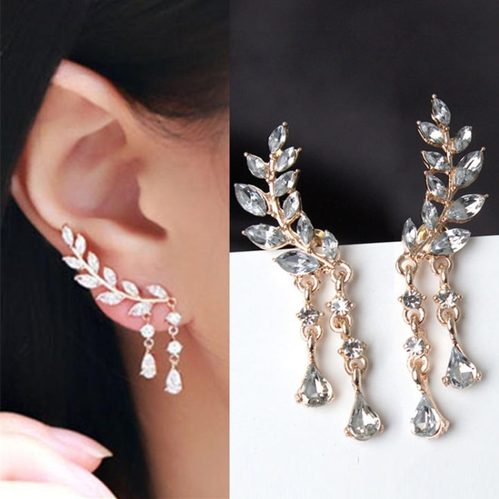 Women Tassel Wing Style Drop Earrings Fashion Cubic Jewelry, Golden color, Silver color