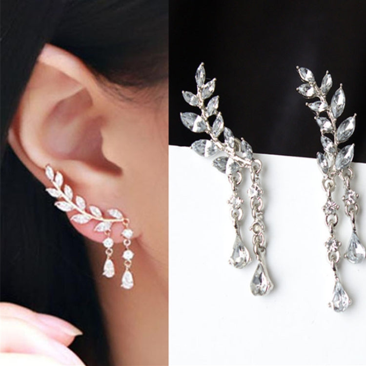 Women Tassel Wing Style Drop Earrings Fashion Cubic Jewelry, Golden color, Silver color