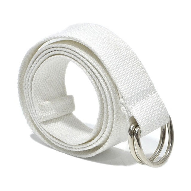 Unisex Canvas Waist Belts Double Rings Buckle Waistband Strap Belts Solid Casual Belt, 105 x 3.2cm