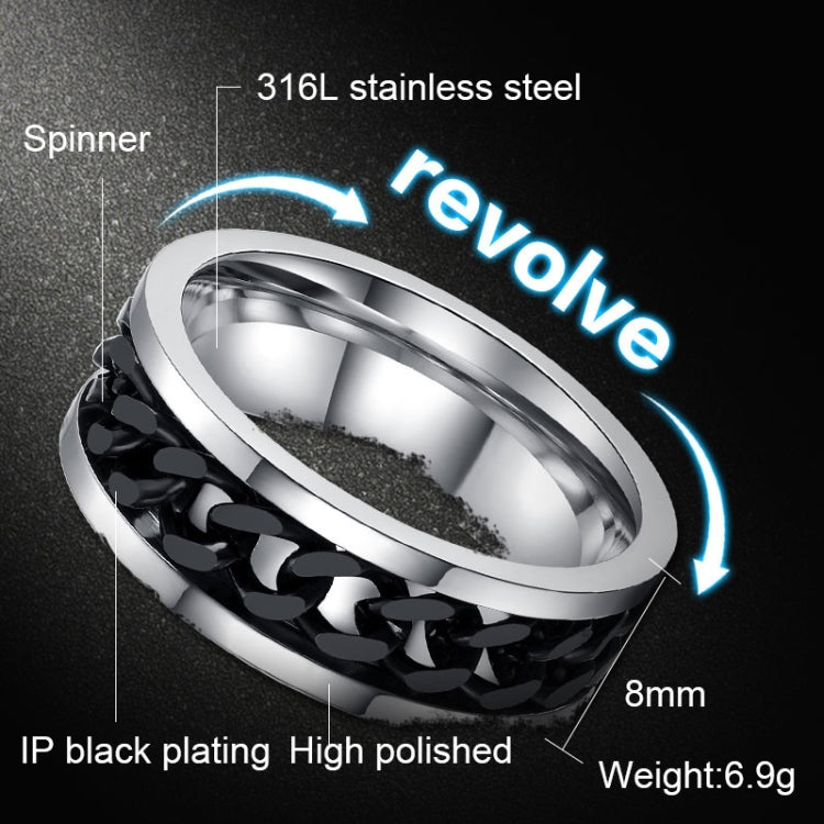 Punk Rock Stainless Steel Rotatable Chain Rings, 6, 7, 8, 9, 10, 11, 12