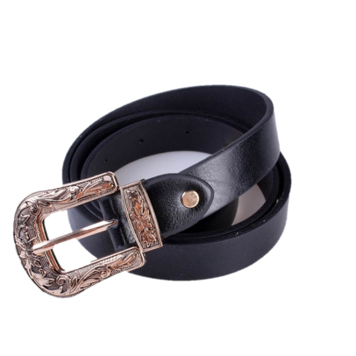 Women Black Leather Western Cowgirl Waist Metal Buckle Waistband New Hot, Gold single button black bottom, Gold double buckle black bottom, Silver single button black bottom, Silver double buckle black bottom, Widened gold double buckle black bottom