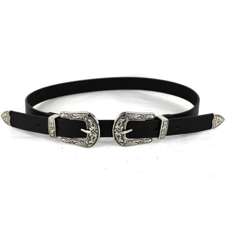 Women Black Leather Western Cowgirl Waist Metal Buckle Waistband New Hot, Gold single button black bottom, Gold double buckle black bottom, Silver single button black bottom, Silver double buckle black bottom, Widened gold double buckle black bottom