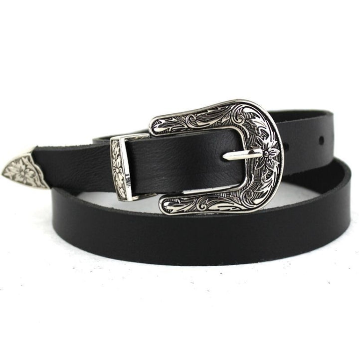 Women Black Leather Western Cowgirl Waist Metal Buckle Waistband New Hot, Gold single button black bottom, Gold double buckle black bottom, Silver single button black bottom, Silver double buckle black bottom, Widened gold double buckle black bottom