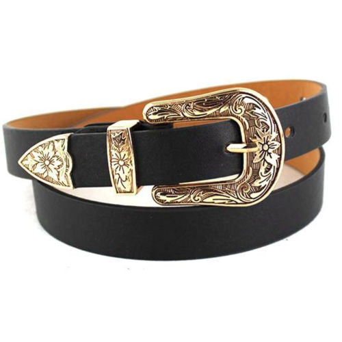 Women Black Leather Western Cowgirl Waist Metal Buckle Waistband New Hot, Gold single button black bottom, Gold double buckle black bottom, Silver single button black bottom, Silver double buckle black bottom, Widened gold double buckle black bottom