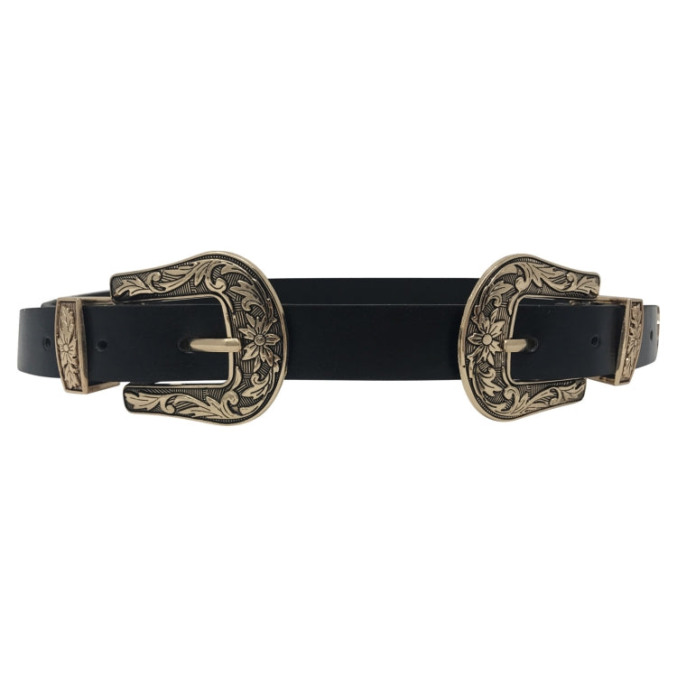 Women Black Leather Western Cowgirl Waist Metal Buckle Waistband New Hot, Gold single button black bottom, Gold double buckle black bottom, Silver single button black bottom, Silver double buckle black bottom, Widened gold double buckle black bottom