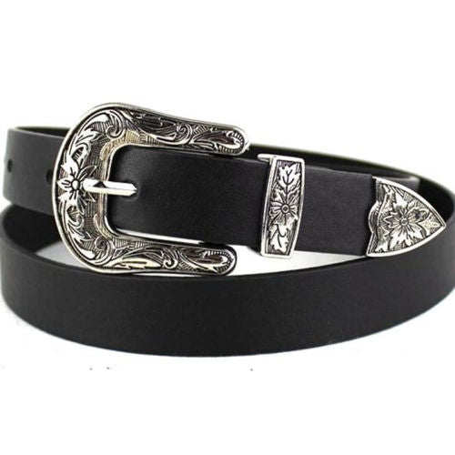 Women Black Leather Western Cowgirl Waist Metal Buckle Waistband New Hot, Gold single button black bottom, Gold double buckle black bottom, Silver single button black bottom, Silver double buckle black bottom, Widened gold double buckle black bottom