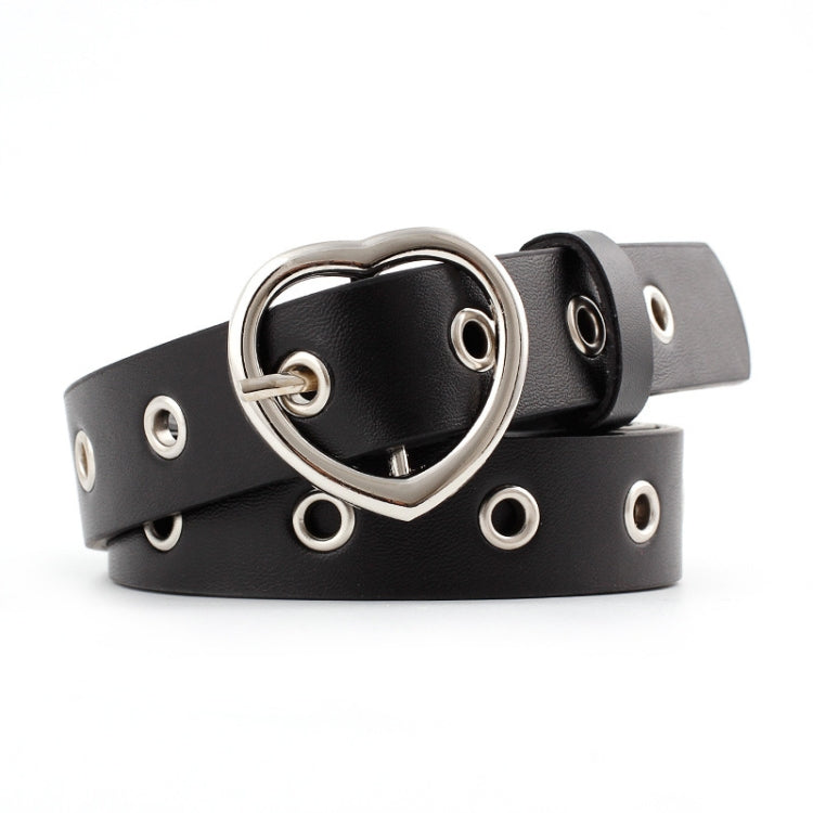 3PCS Narrow Thin Leather Silver Metal Heart Buckle Belts for Women, 105cm