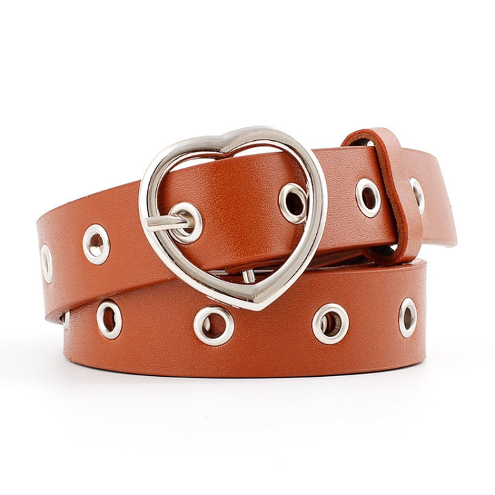 3PCS Narrow Thin Leather Silver Metal Heart Buckle Belts for Women, 105cm