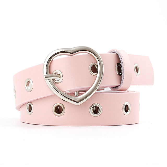 3PCS Narrow Thin Leather Silver Metal Heart Buckle Belts for Women, 105cm