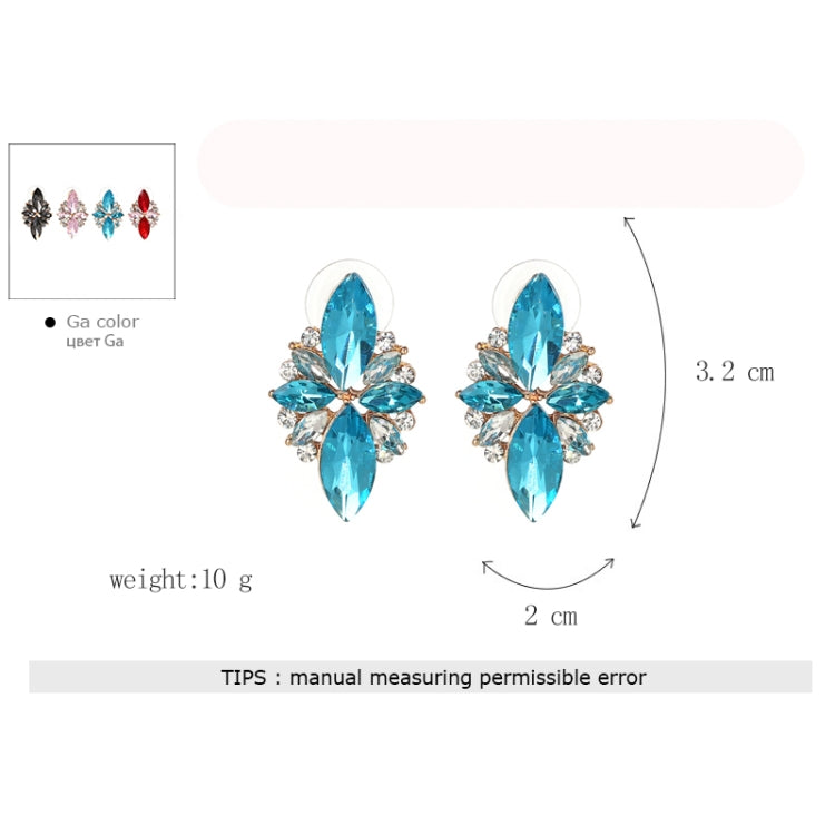 Five-leaf Petal Crystal Earrings Pink Diamond Earrings Simple Jewelry, blue, Lake blue, green, black, pink, red, white, Light green