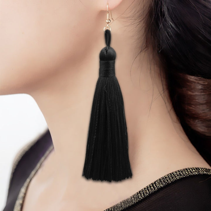 3 PCS Women Boho Fashion Long Tassel Earrings, Black, Blue, Yellow, Purple, Red, Pink, White, Multicolor, wine red, rose red, green, grey, deep coffee, coffee