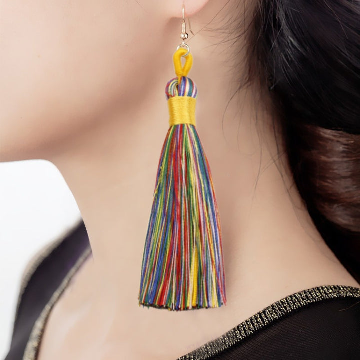 3 PCS Women Boho Fashion Long Tassel Earrings, Black, Blue, Yellow, Purple, Red, Pink, White, Multicolor, wine red, rose red, green, grey, deep coffee, coffee