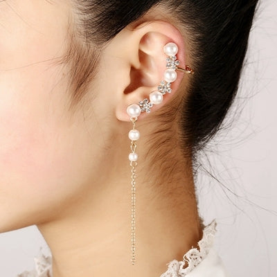 Women Fashion Tassel Left Ear Alloy Clip Earrings Snow Ear Bone Clip, gold, silver