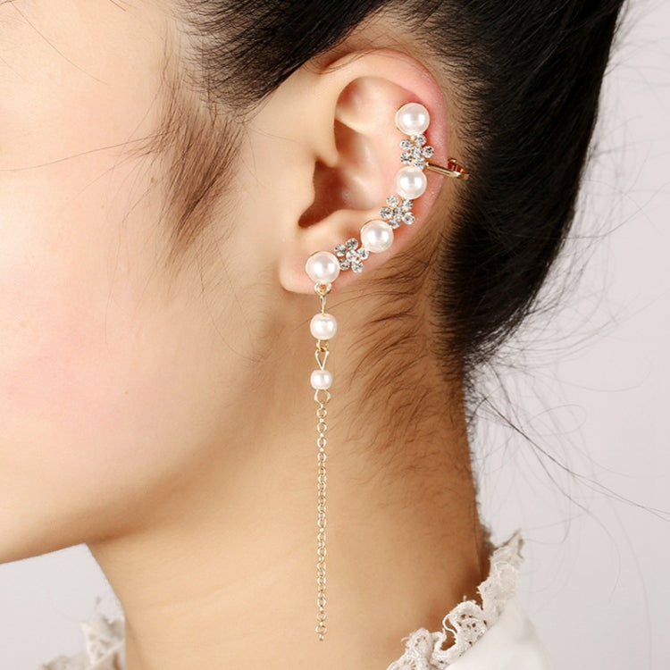 Women Fashion Tassel Left Ear Alloy Clip Earrings Snow Ear Bone Clip, gold, silver