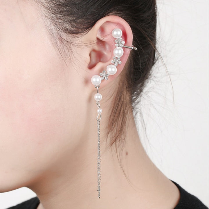 Women Fashion Tassel Left Ear Alloy Clip Earrings Snow Ear Bone Clip, gold, silver