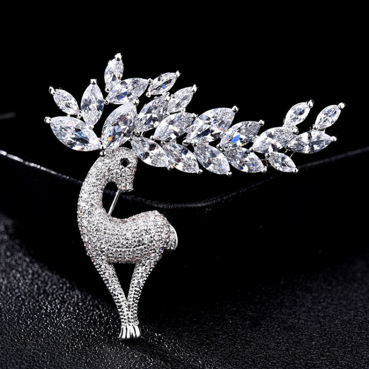 Women Fashion Crystal Zircon Cute Deer Brooch, Cute Deer