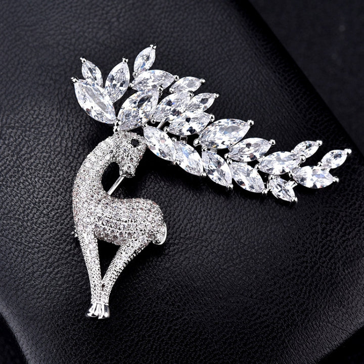 Women Fashion Crystal Zircon Cute Deer Brooch, Cute Deer