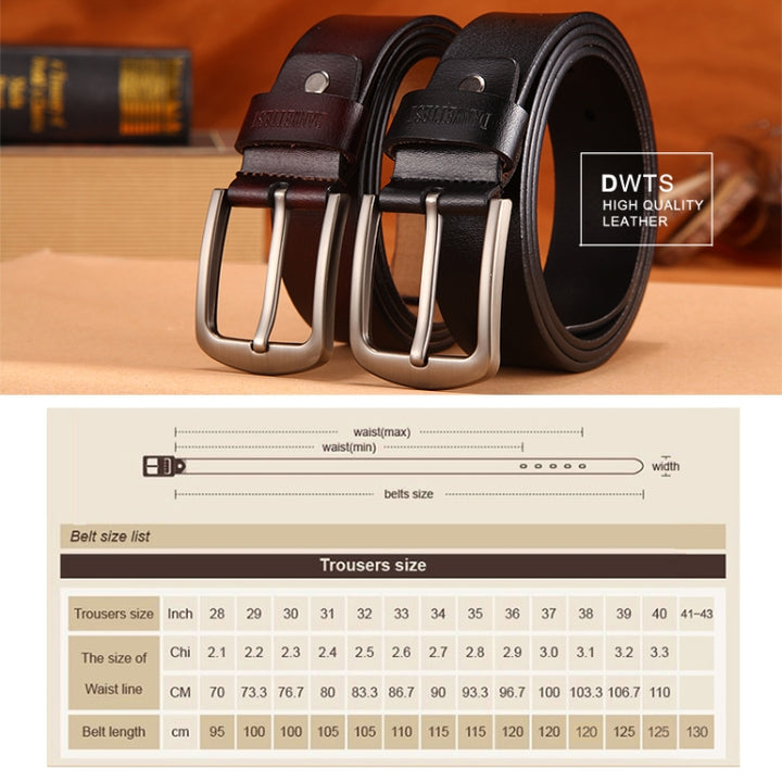 Men's Pin Buckle Leather Belt Pure Leather Pants Belt, 110cm, 115cm, 120cm, 125cm