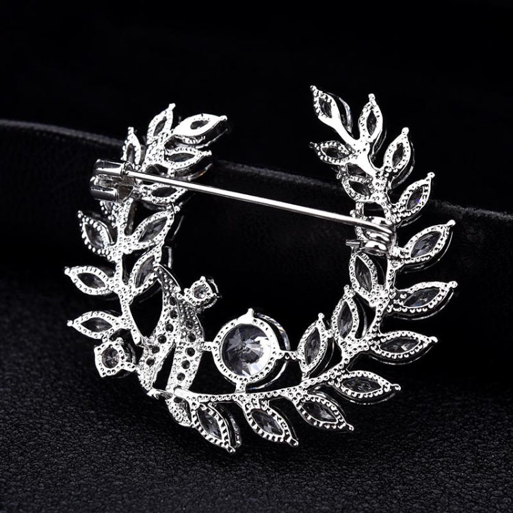 Olive Branch Grass Ring Zircon Brooch Exquisite Accessories Medal Fashion Brooch Coat Sweater Pin, Olive Branch Grass