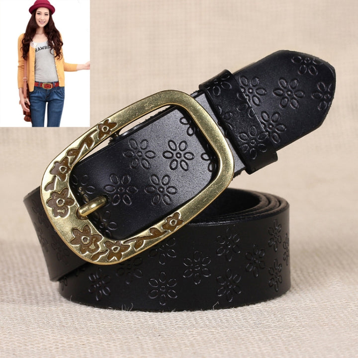 Ladies Plum Blossom Pattern Metal Buckle PU Leather Belt