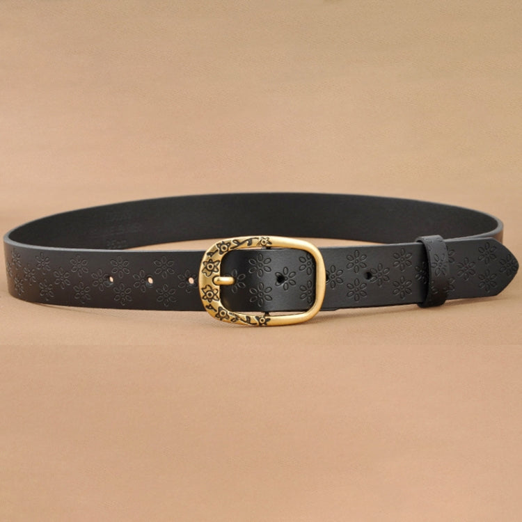 Ladies Plum Blossom Pattern Metal Buckle PU Leather Belt