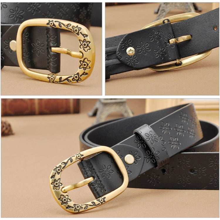 Ladies Plum Blossom Pattern Metal Buckle PU Leather Belt