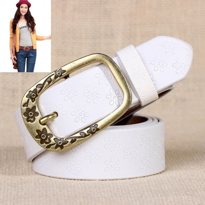 Ladies Plum Blossom Pattern Metal Buckle PU Leather Belt