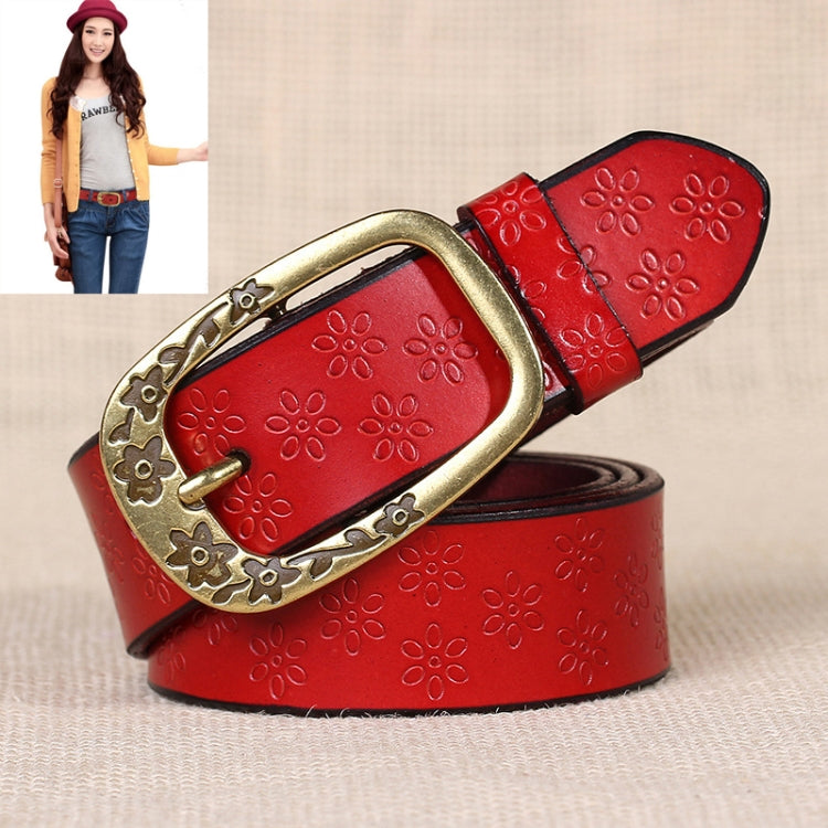 Ladies Plum Blossom Pattern Metal Buckle PU Leather Belt