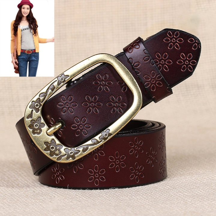 Ladies Plum Blossom Pattern Metal Buckle PU Leather Belt