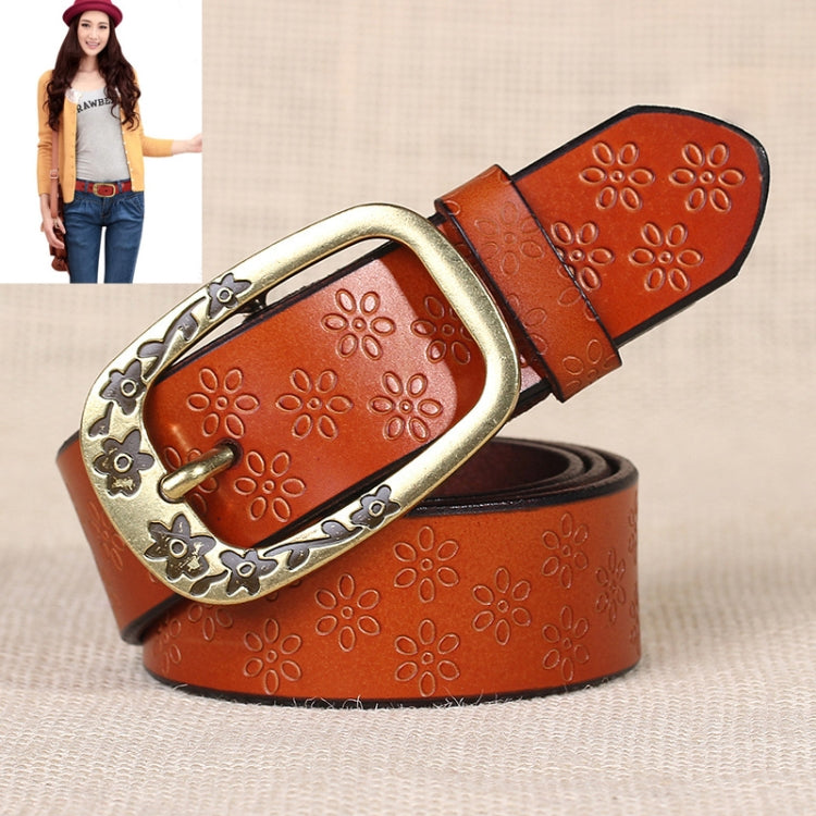 Ladies Plum Blossom Pattern Metal Buckle PU Leather Belt