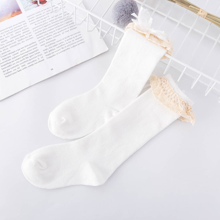 Lace Bow Princess Socks Cotton Girl High Knee Socks, S, M